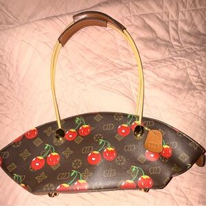 Brown Cherry Print Women's Bag